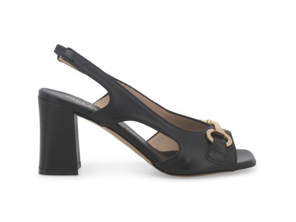 Melluso Sandali Estivi Tacco Alto Morsetto Oro Tomaia Pelle Nera S433W-239035